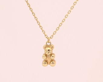 14K Solid Gold Teddy Bear Necklace