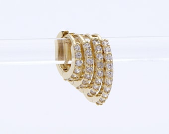 CZ Huggie Hoops 14K Gold, CZ Huggie Hoop, Gold Hoop Earring, Cartilage Earring, Cartilage Hoop, Conch Earring, 10.5mm, 12.5mm, 14mm, 16mm