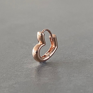 14K Solid Gold Huggie Hinged Hoop Earring, Huggie Hoop, Love Gold Huggie, Heart Gold Hoop 13mm