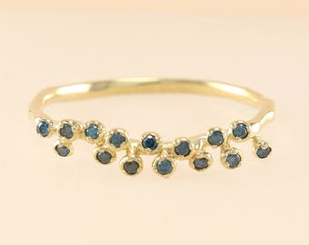 Blue Diamond Ring, 14K Gold Thin Diamond Wedding Band, Diamond Eternity Band, Diamond Band, Engagement Ring, Stackable Ring