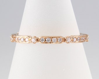 Art Deco Diamond Eternity Wedding Band 14K Solid Gold, Champagne Diamond Ring, White Diamond Eternity Wedding Band