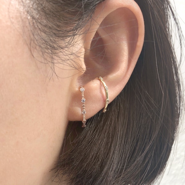 14K Ear Cuff Pierced Earring, Suspender Cuff Earring Gold