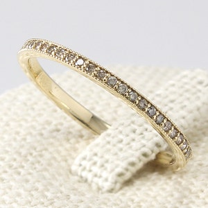 Thin Diamond Eternity Band 14K Solid Gold, Champagne Diamond Ring, Diamond Wedding Band image 1