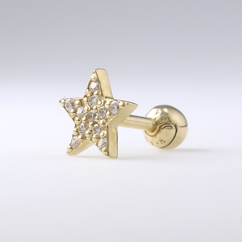 14K Solid Gold Star Stud Cartilage Tragus Helix Conch - Etsy