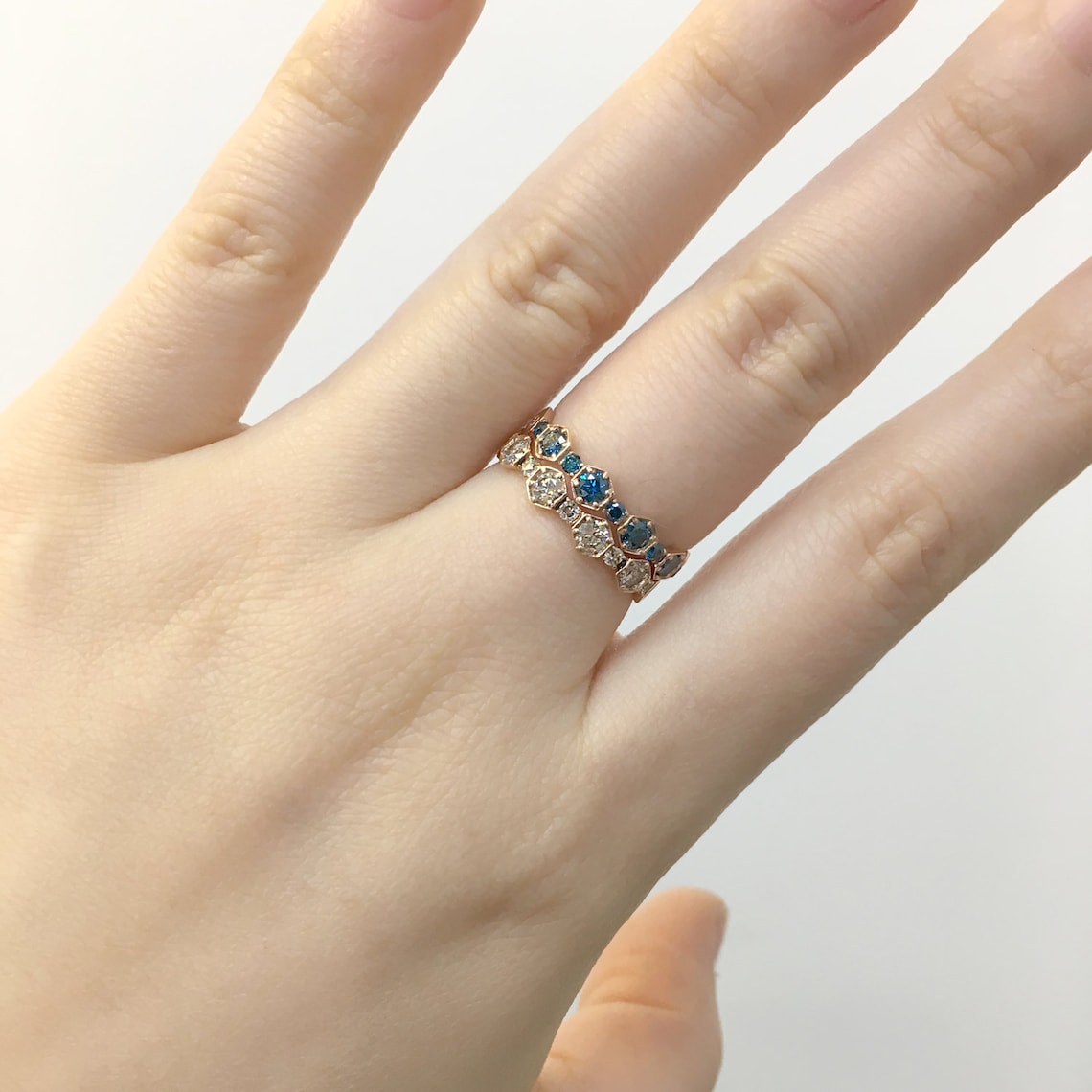 Blue Diamond Ring Diamond Eternity Band 14K Solid Gold | Etsy