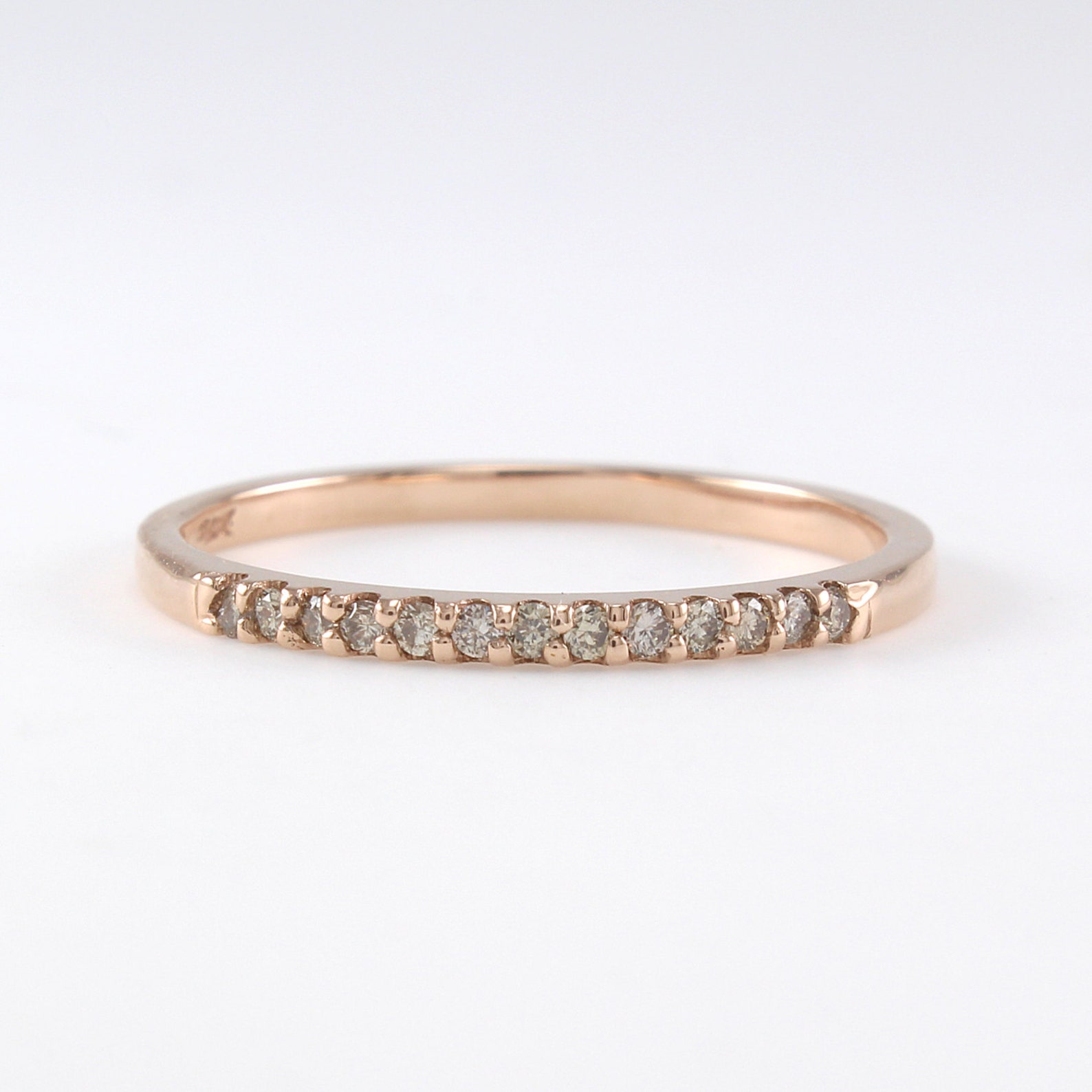 Thin Diamond Eternity Band 14K Solid Gold Champagne Diamond Etsy
