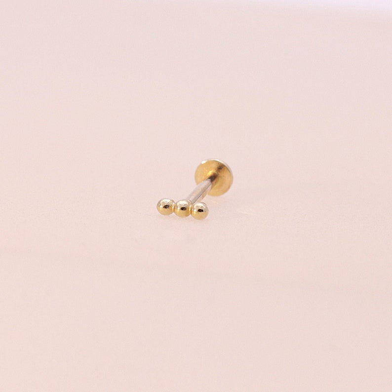 14K Solid Gold Tiny Ball Stud Labret, Internal Threaded, Tragus, Cartilage, Helix, Conch, Lobe, Piercing Earring, Minimalist Earring image 1