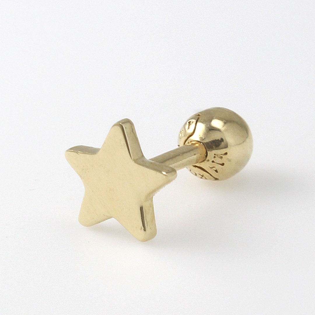 Gold Star Stud Earring 14K Solid Gold, Cartilage, Tragus, Helix, Conch