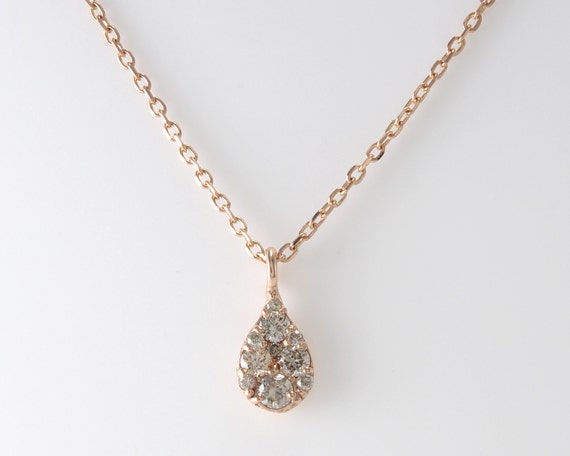 Pear Shaped Champagne Diamond Necklace 14K Solid Gold Dewdrop - Etsy