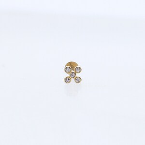 14K Solid Gold Tiny CZ Cross Stud Labret, Internal Threaded, Tragus, Cartilage, Helix, Conch, Lobe, Piercing Earring, Minimalist Earring image 2