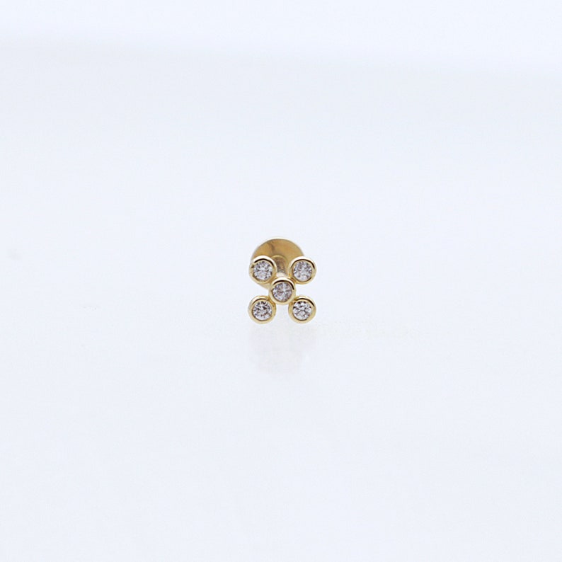 14K Solid Gold Tiny CZ Cross Stud Labret, Internal Threaded, Tragus, Cartilage, Helix, Conch, Lobe, Piercing Earring, Minimalist Earring image 2