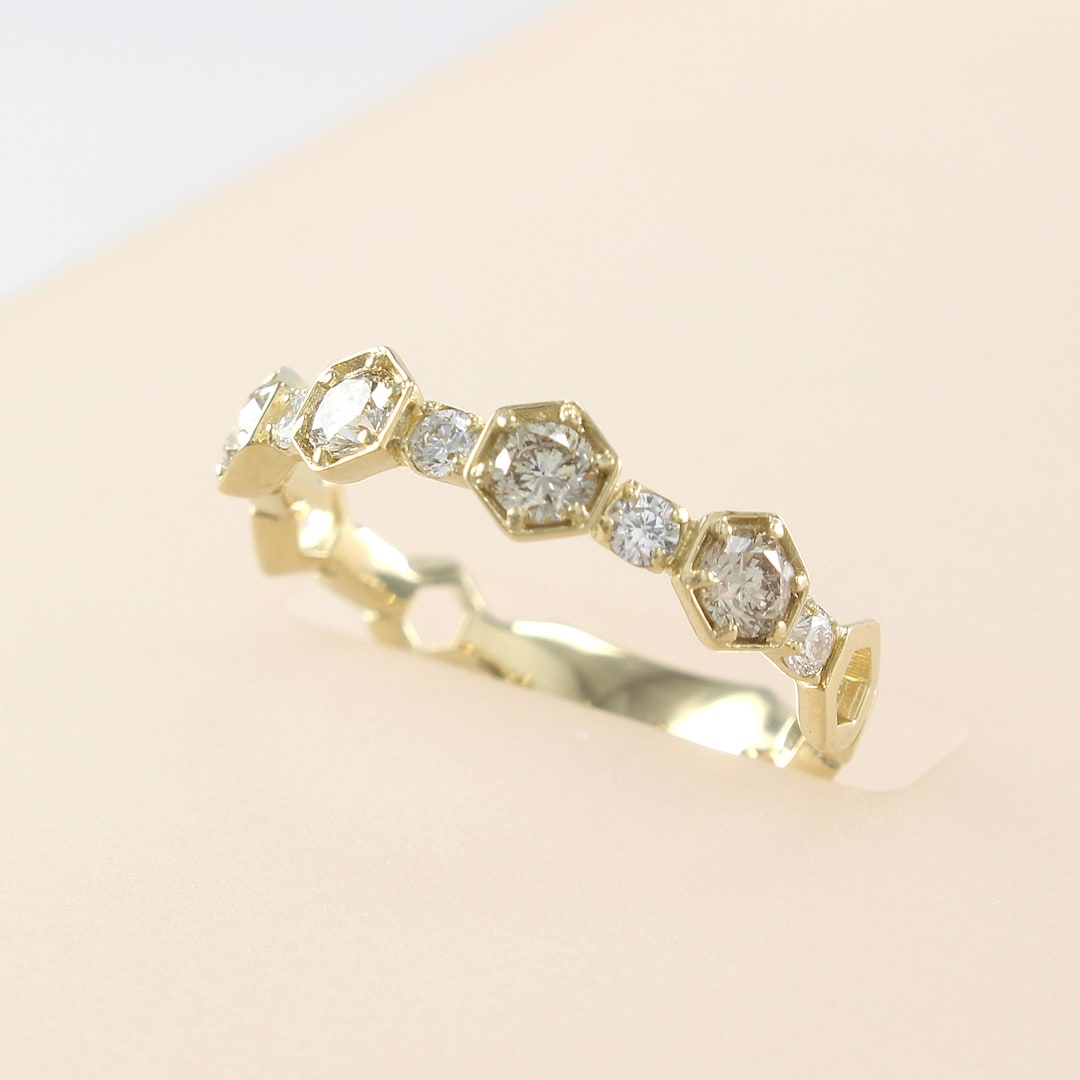 Lab Grown Diamond Eternity Band: 14K Gold Geometric Ring - Etsy