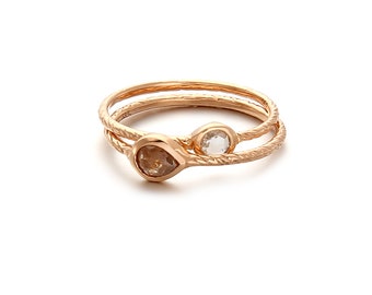 14K Gold Thin Diamond  Engagement Ring Set ,Engagement Ring, Simple Diamond Ring, Solid 14K Gold, Wedding Band, Stacking Ring Set,