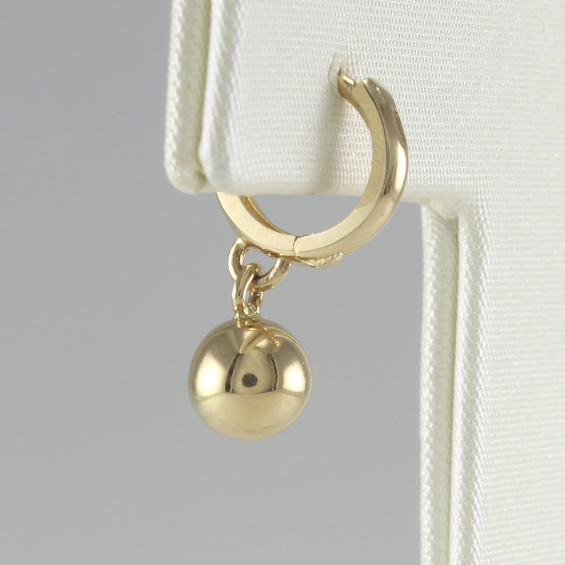 Gold Huggie Hinged Hoop Earring 14K Ball Drop Huggie Hoop Etsy