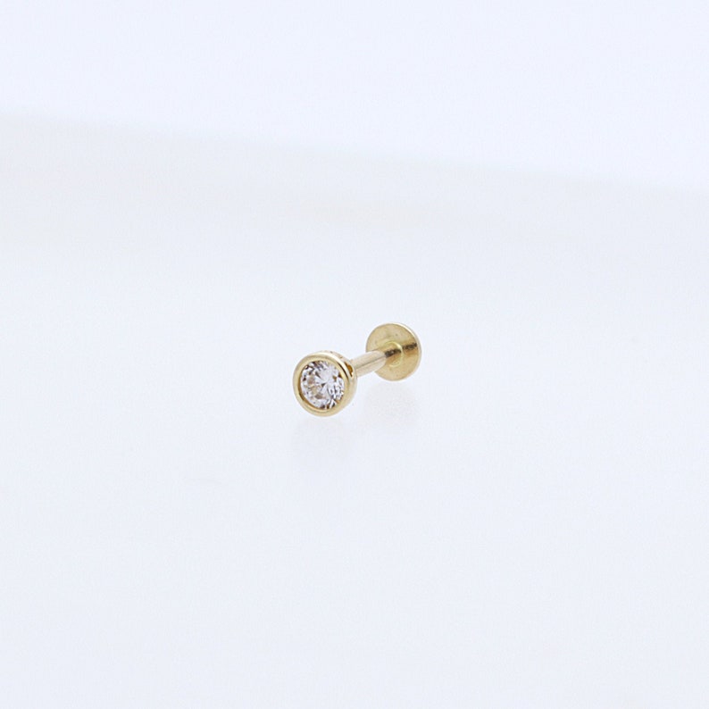 14K 2.5mm Solid Gold CZ Stud Labret, Internal Threaded, Tragus, Cartilage, Helix, Conch, Lobe, Piercing Earring, Minimalist Earring image 6