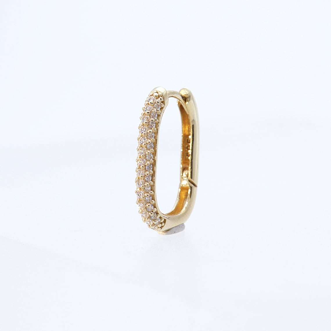 14K Solid Gold CZ Oval Huggie Hinged Hoop Earring Huggie Etsy