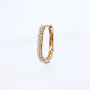 14K Solid Gold CZ Oval Huggie Hinged Hoop Earring, Huggie Hoop, Gold Huggie, Oval Gold Hoop image 4