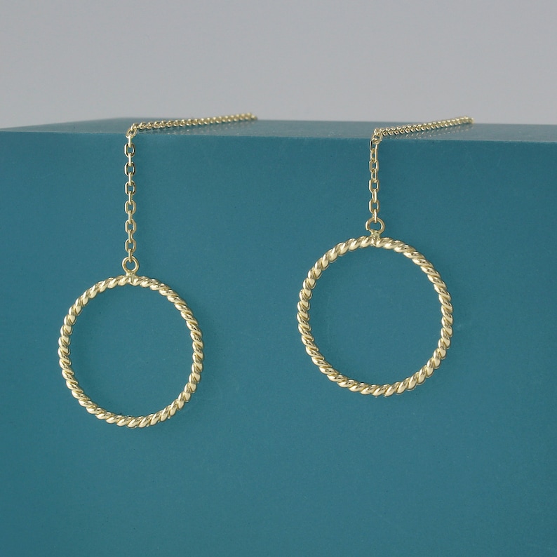 14K Solid Gold Threader Earrings 14K Long Threader Earrings Etsy
