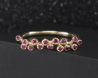 Ruby Ring, 14K Gold Thin Ruby Wedding Band, Ruby Eternity Band, Ruby Band, Engagement Ring, Stackable Ring