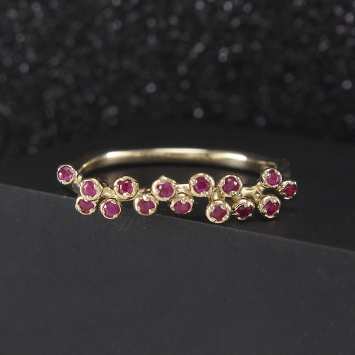 Ruby Ring 14K Gold Thin Ruby Wedding Band Ruby Eternity Etsy