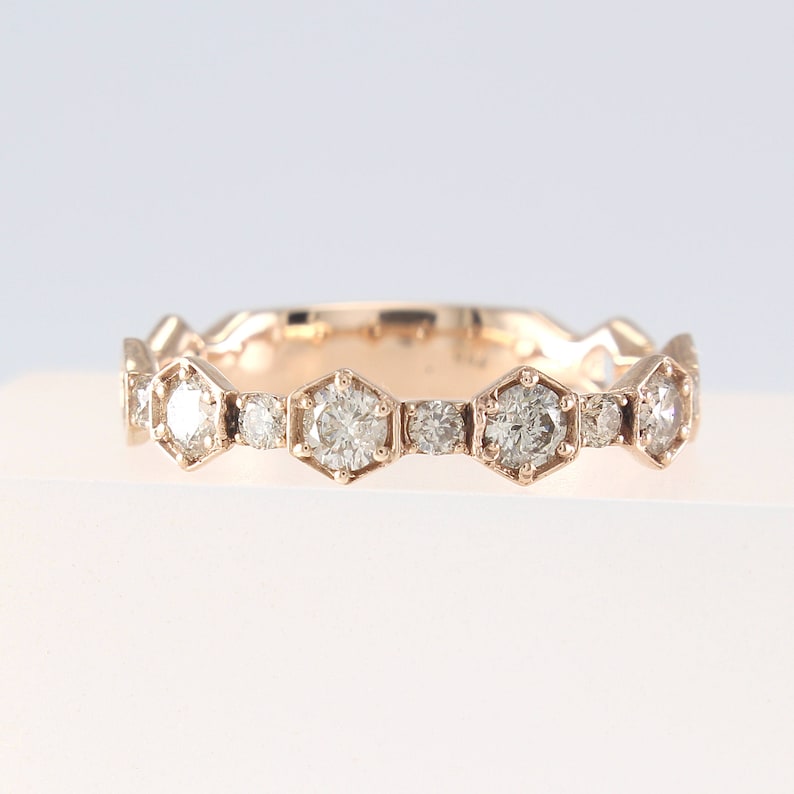 Champagne Diamond Ring, Diamond Eternity Band, Diamond Wedding Band, Cognac Diamond Wedding Band, Geometric Ring image 1