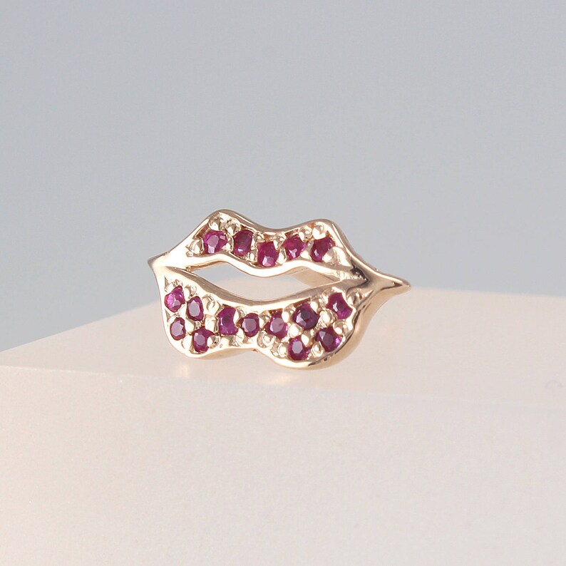 Ruby Lips Stud Earring 14K Gold Cartilage Tragus Helix Etsy
