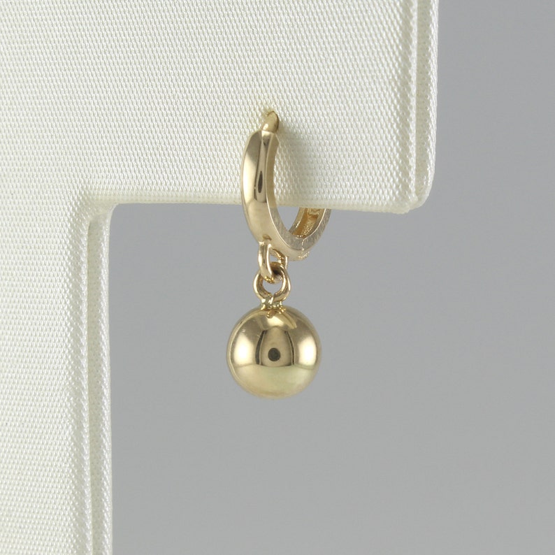 Gold Huggie Hinged Hoop Earring 14K Ball Drop Huggie Hoop Etsy