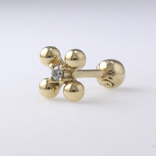 14K Solid Gold CZ Stud Cartilage Tragus Helix Conch Lobe - Etsy