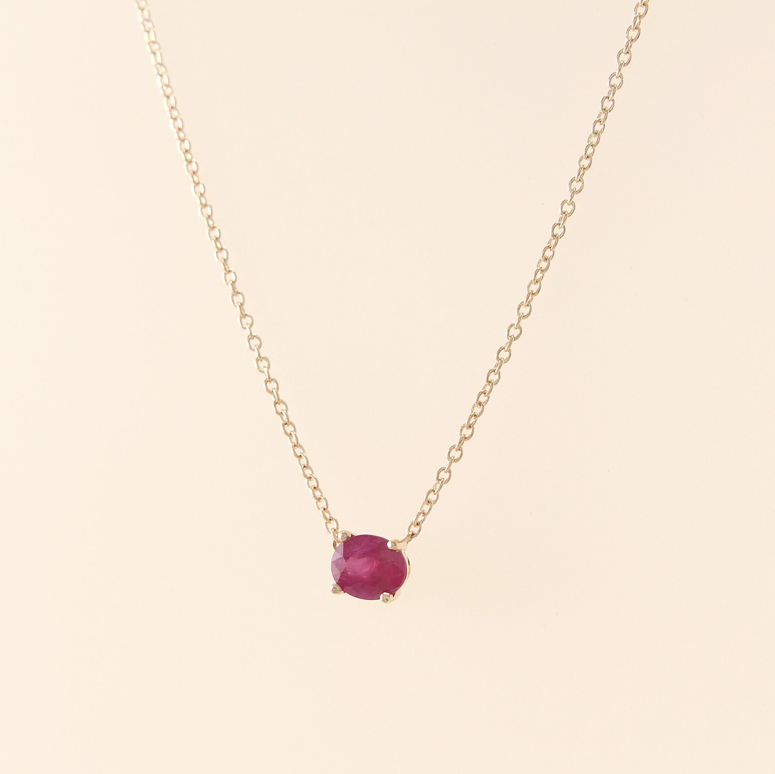 Ruby Necklace Oval Ruby Necklace Simple Ruby Necklace 14K | Etsy
