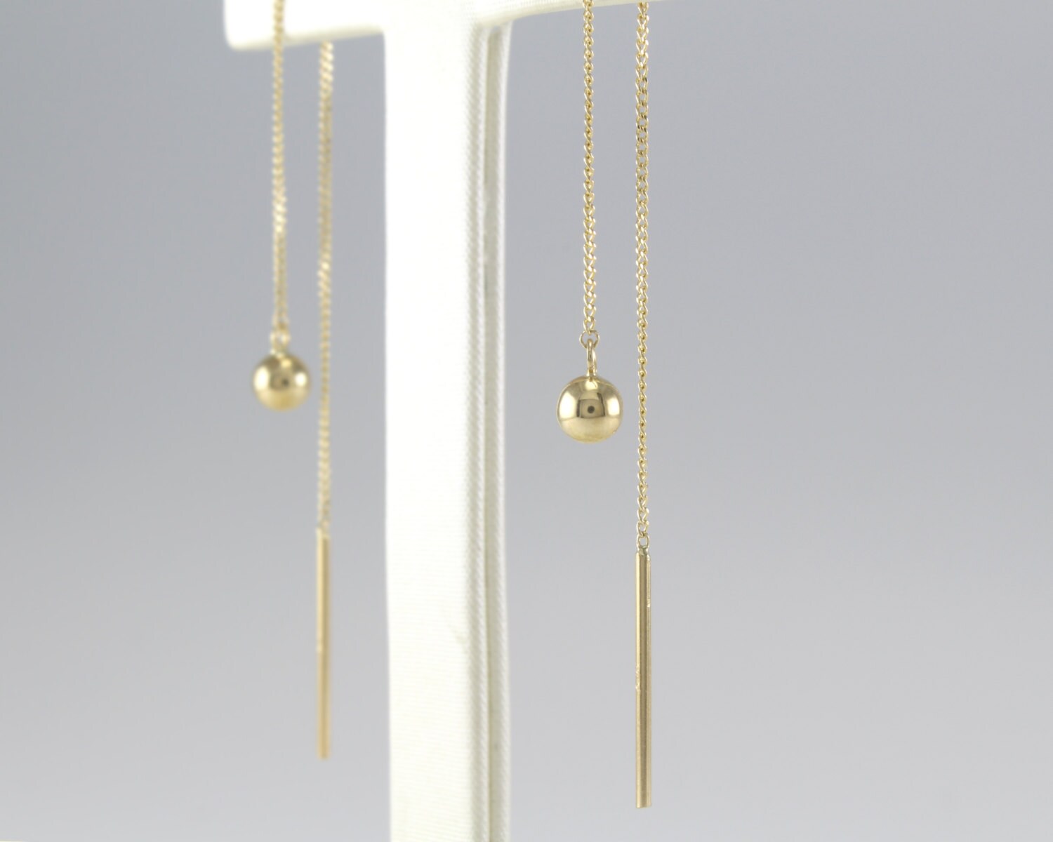 14K Solid Gold Threader Earrings 14K Long Threader Earrings Etsy