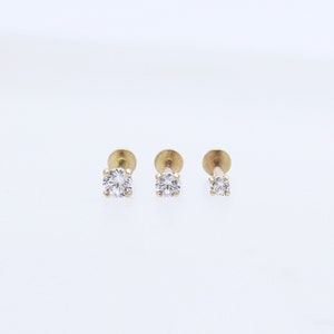 14K 2,5 mm Solid Gold CZ Labret, Innengewinde, Tragus, Knorpel, Helix, Conch, Lobe, Piercing Ohrring, Minimalist Ohrring Bild 9