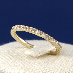 Thin Diamond Eternity Band 14K Solid Gold, Champagne Diamond Ring, Diamond Wedding Band image 7