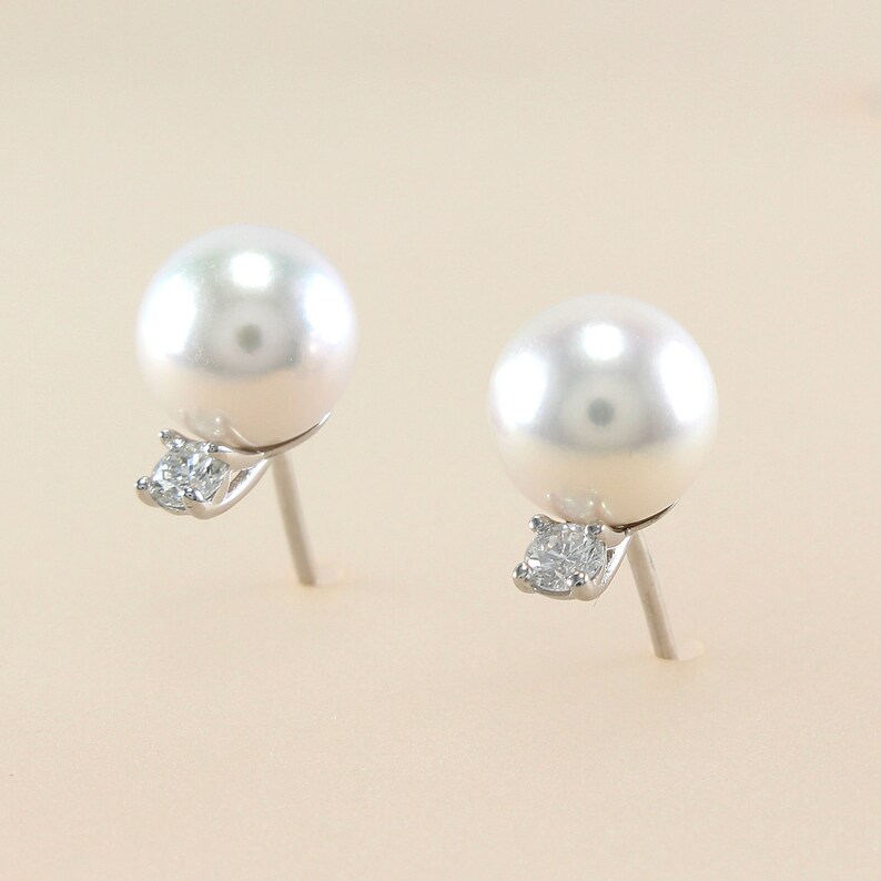 Pearl Earrings 14K Gold Diamond 14K Gold Stud Earrings Akoya Etsy