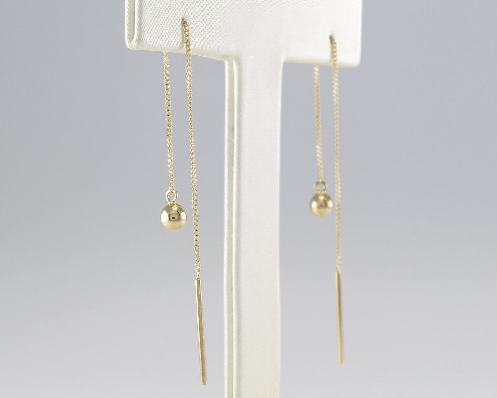 14K Solid Gold Threader Earrings 14K Long Threader Earrings Etsy