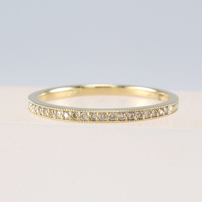 Thin Diamond Eternity Band 14K Solid Gold, Champagne Diamond Ring, Diamond Wedding Band image 4