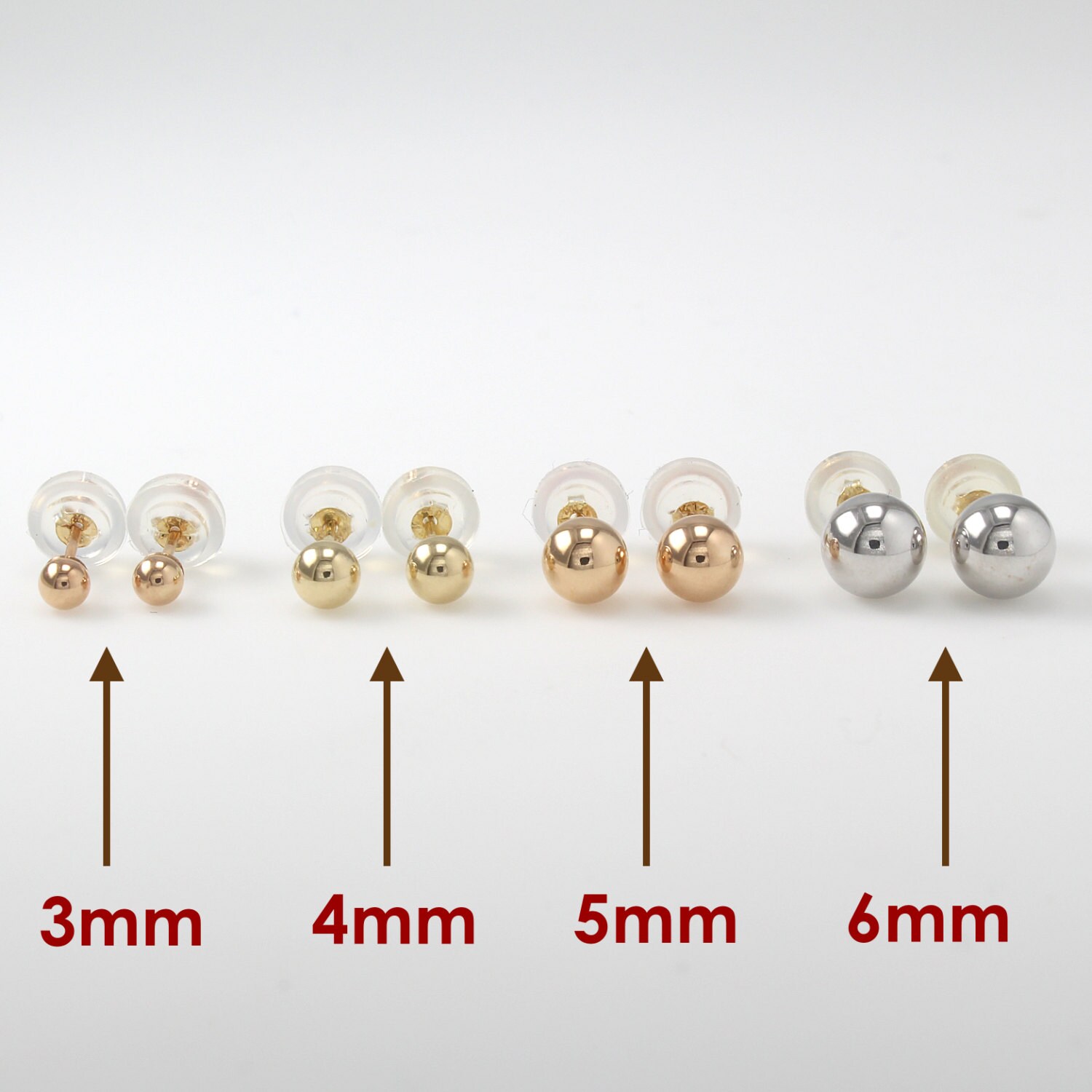 14K Gold Ball Earrings 6mm 5mm 4mm 3mm 14K Solid Gold Ball - Etsy