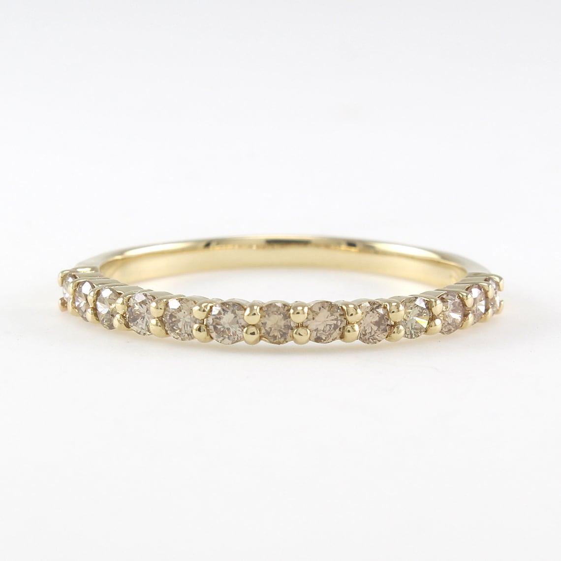 Diamond Half Eternity Band 14K Solid Gold, Champagne Diamond Ring ...