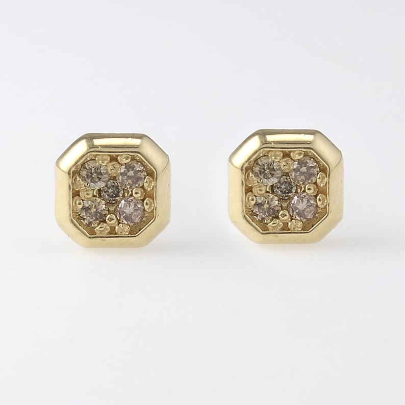 Champagne Diamond Diamonds Earrings Minimalist Earrings Simple Diamond Studs Earrings 14k Gold Geometric Earrings Small Stud Earrings