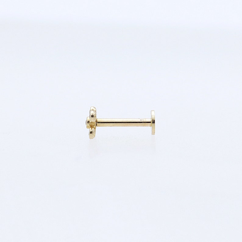 14K Solid Gold Tiny CZ Cross Stud Labret, Internal Threaded, Tragus, Cartilage, Helix, Conch, Lobe, Piercing Earring, Minimalist Earring image 5