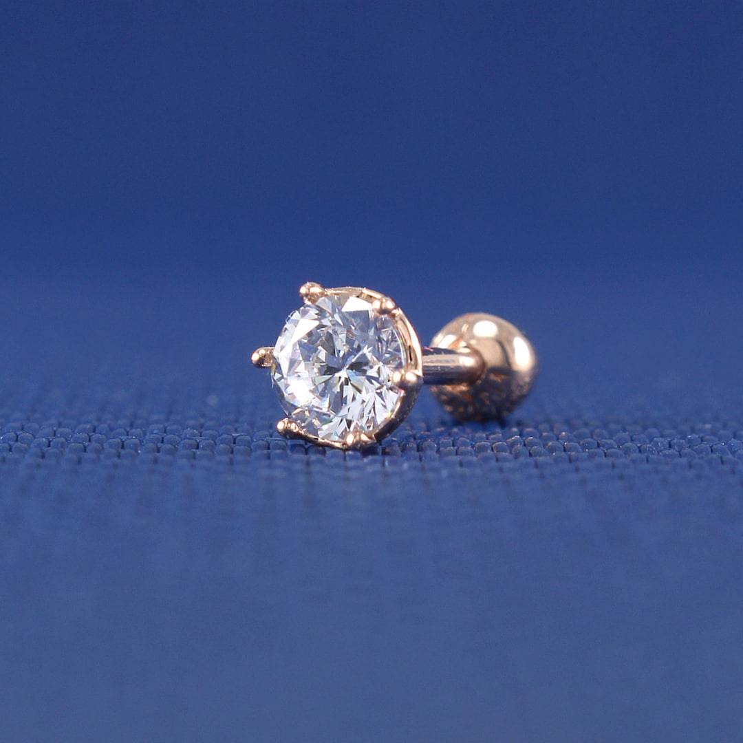 14K 4mm Solid Gold CZ Stud Cartilage Tragus Helix Conch - Etsy