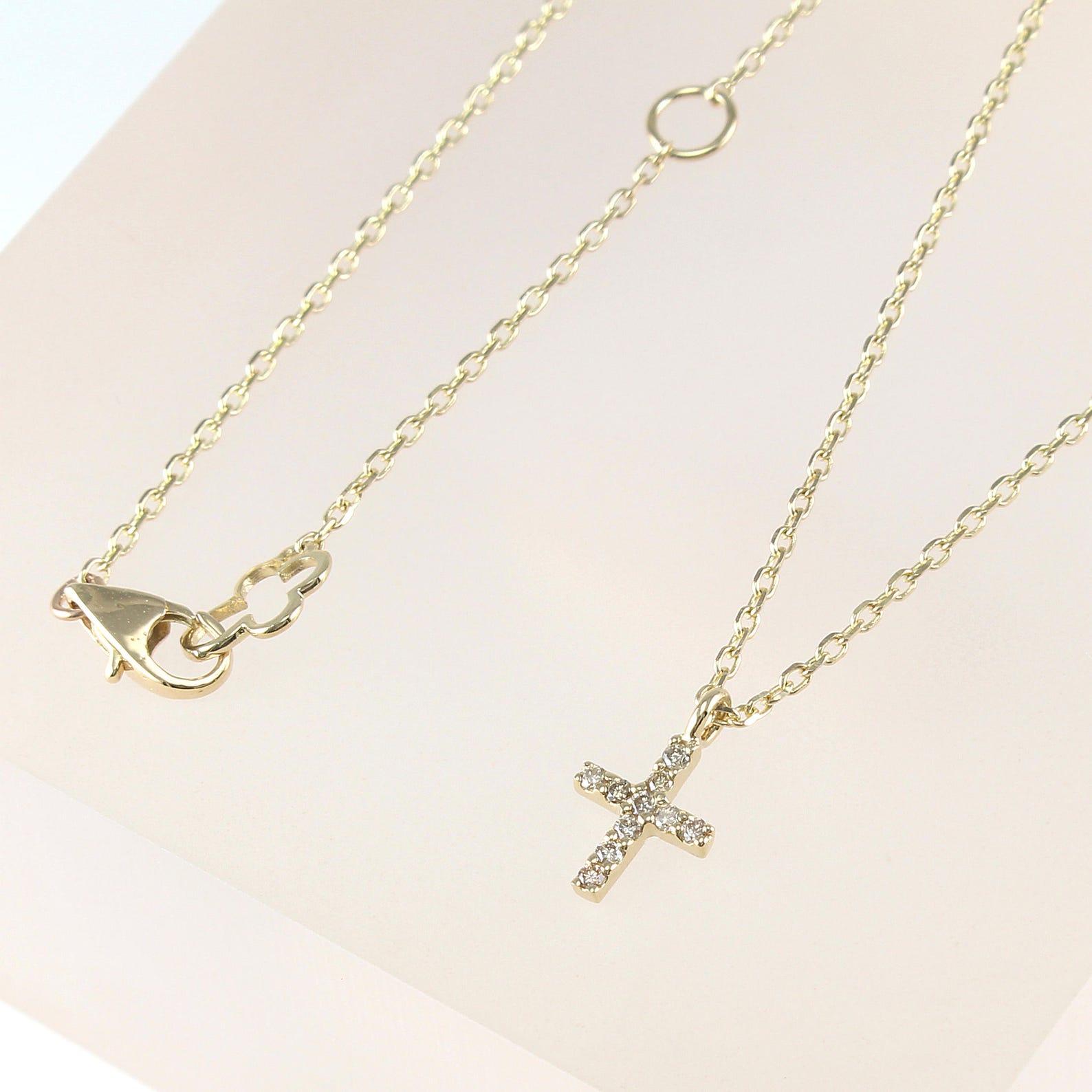 Diamond Cross Necklace Tiny Cross Diamond Necklace Gold - Etsy