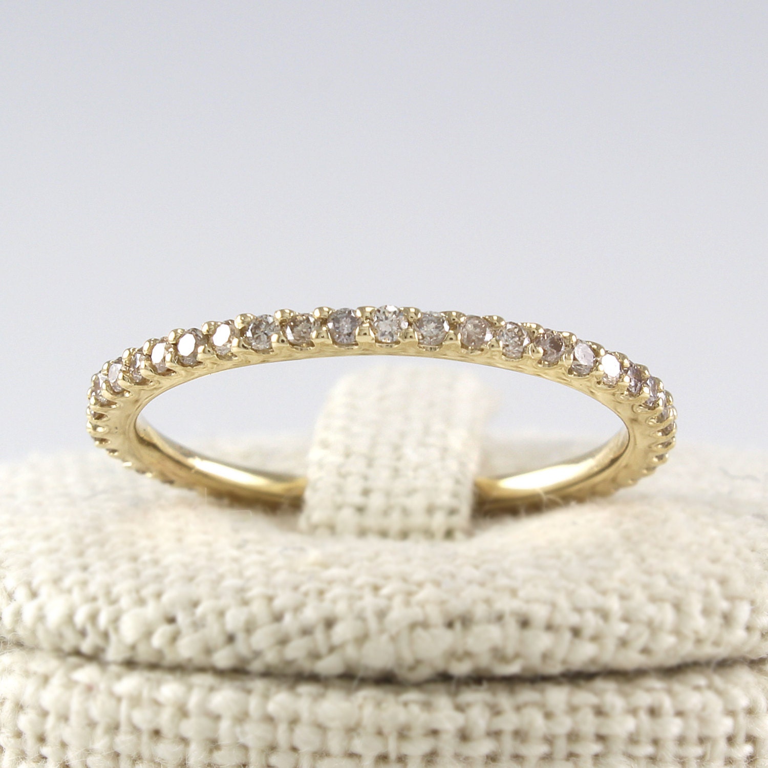 Thin Diamond Full Eternity Band 14K Solid Gold Champagne Etsy