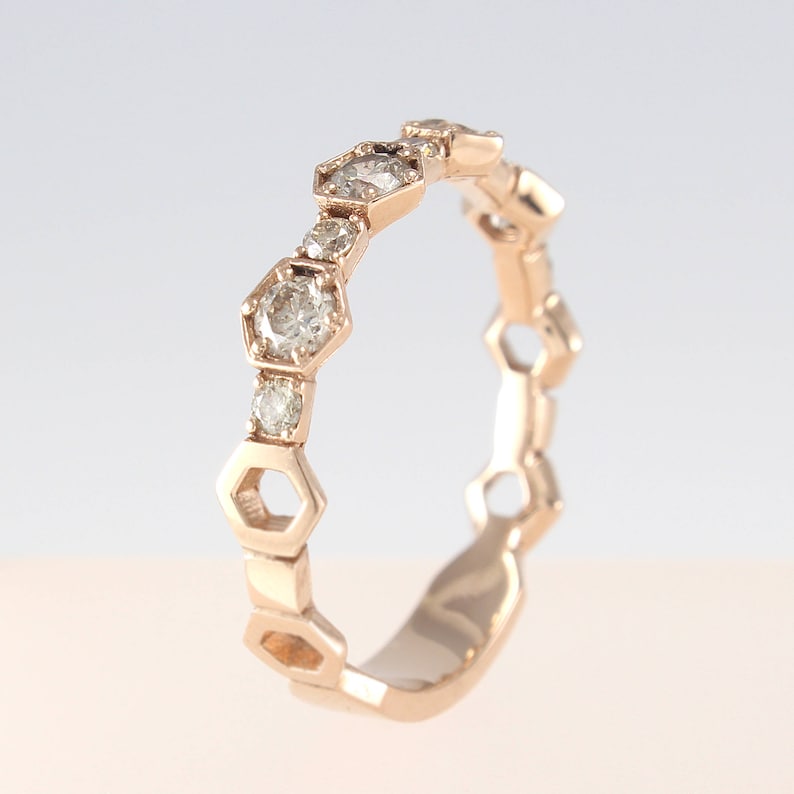 Champagne Diamond Ring, Diamond Eternity Band, Diamond Wedding Band, Cognac Diamond Wedding Band, Geometric Ring image 4