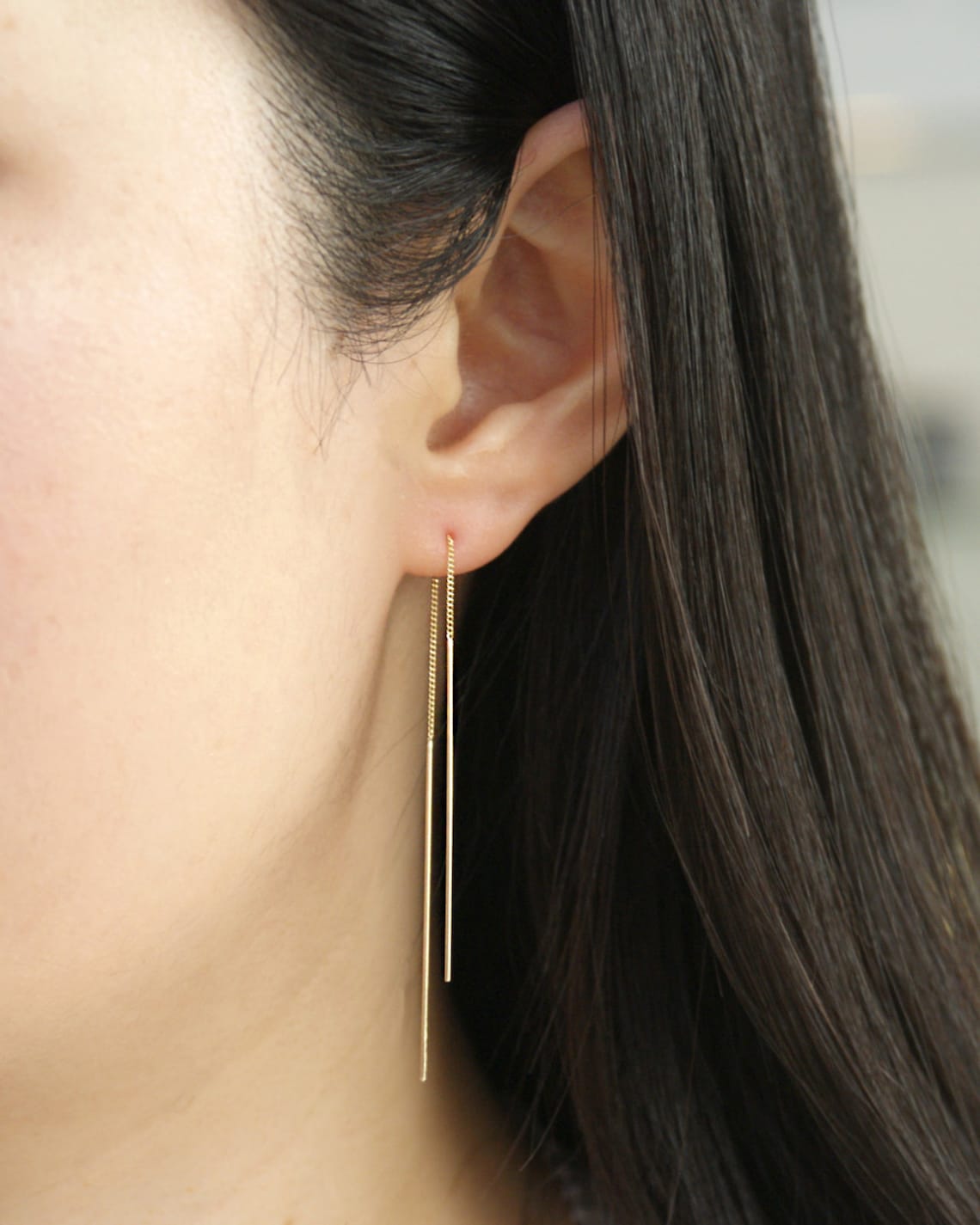 Gold Threader Earrings For Women, 14K Dangle Long Chain Drop