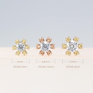 14K 4mm Solid Gold CZ Birthstone Flower Stud, Cartilage, Tragus, Helix, Conch, Lobe, Piercing Earring, Minimalist Earring