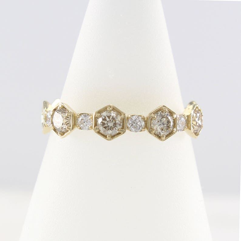 Champagne Diamond Ring, Diamond Eternity Band, Diamond Wedding Band, Cognac Diamond Wedding Band, Geometric Ring image 2