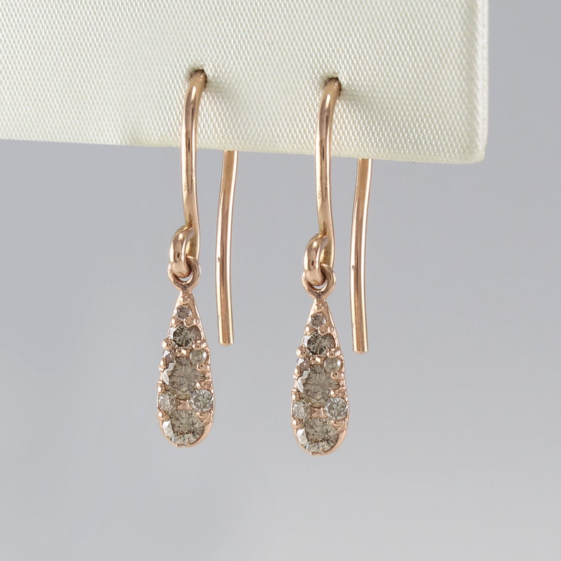14K Solid Gold Champagne Diamond Drop Earrings 14K Gold Etsy