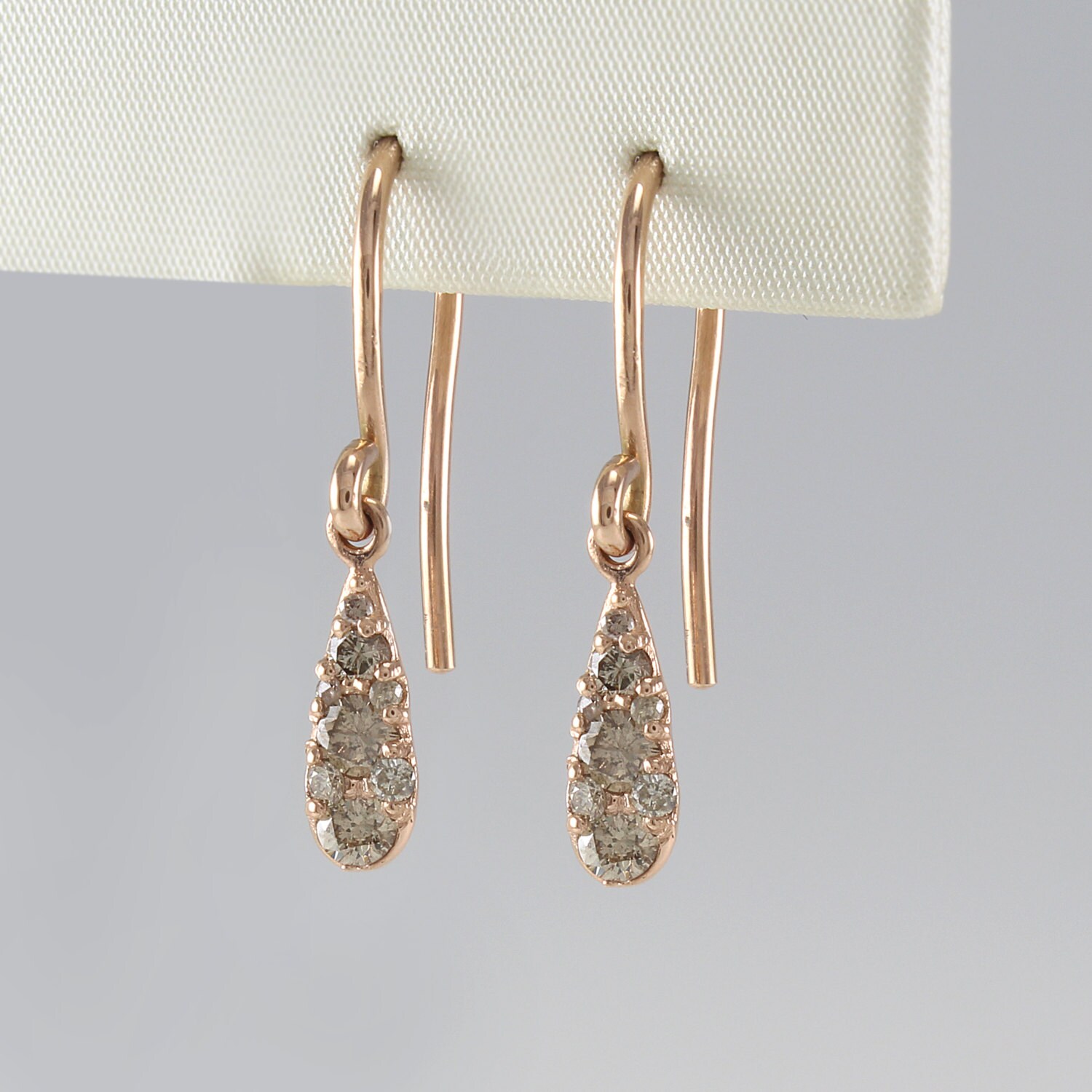 14K Solid Gold Champagne Diamond Drop Earrings 14K Gold Etsy