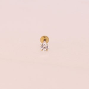 14K 2.5mm Solid Gold CZ Stud Labret, Internal Threaded, Tragus, Cartilage, Helix, Conch, Lobe, Piercing Earring, Minimalist Earring image 2