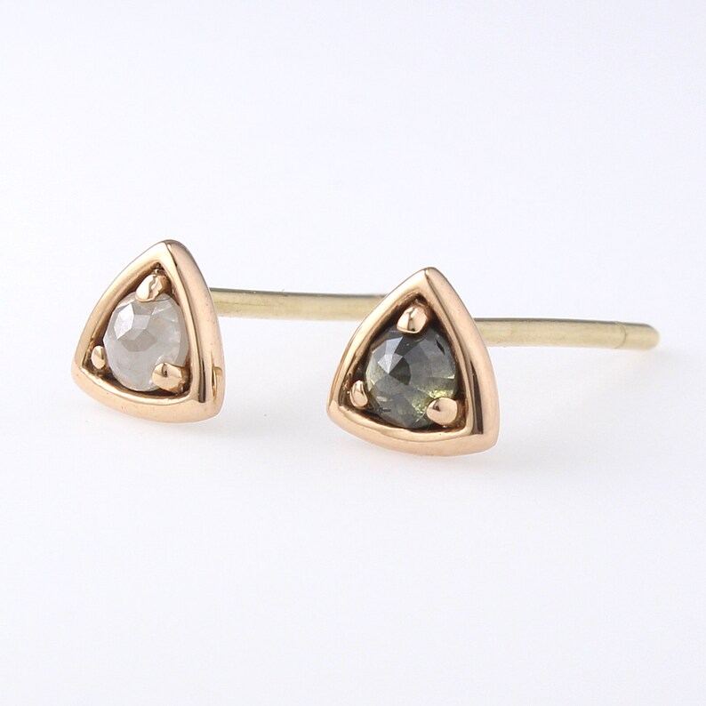 Diamond Stud Earrings, Gold Stud Earrings, Grey Diamonds Studs, Minimalist Earrings, Geometric Earrings, Triangle Stud Earrings image 3
